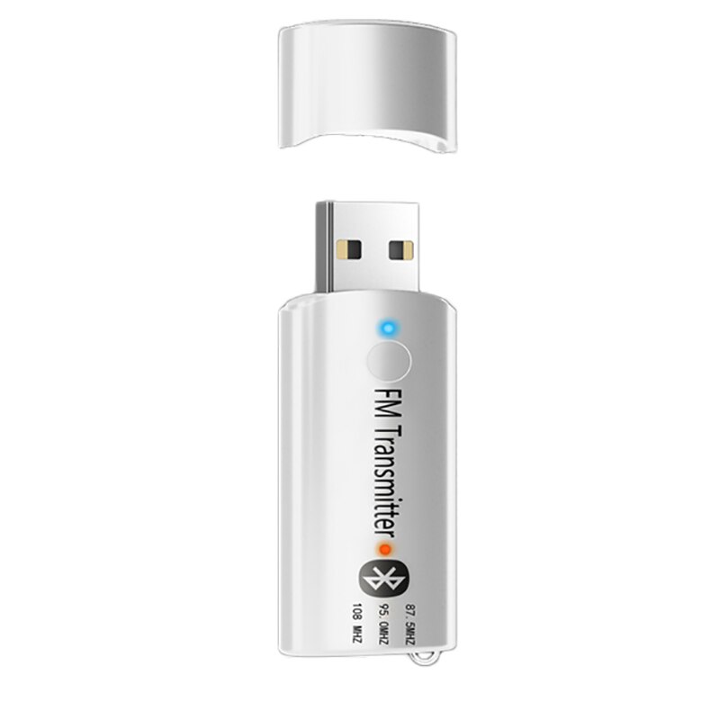 VAORLO Mini nadajnik FM na USB bezprzewodowy samochód zestaw odbiornik Stereo Muic Bluetooth 5.0 Adapter do samochodu z mikrofonem 3.5 AUX Jack: WHITE