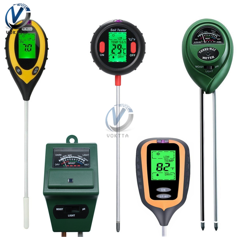 Comprobador de PH del suelo multifuncional, medición de la intensidad de la luz solar y la temperatura del Medidor de PH Digital, 3/4/5 en 1, para plantas de jardín