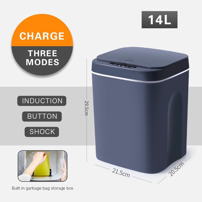 Intelligent Trash Can Automatic Sensor Dustbin Smart Sensor Home Electric Waste Bin For Kitchen Storage Bathroom Paper Basket: gray 14L