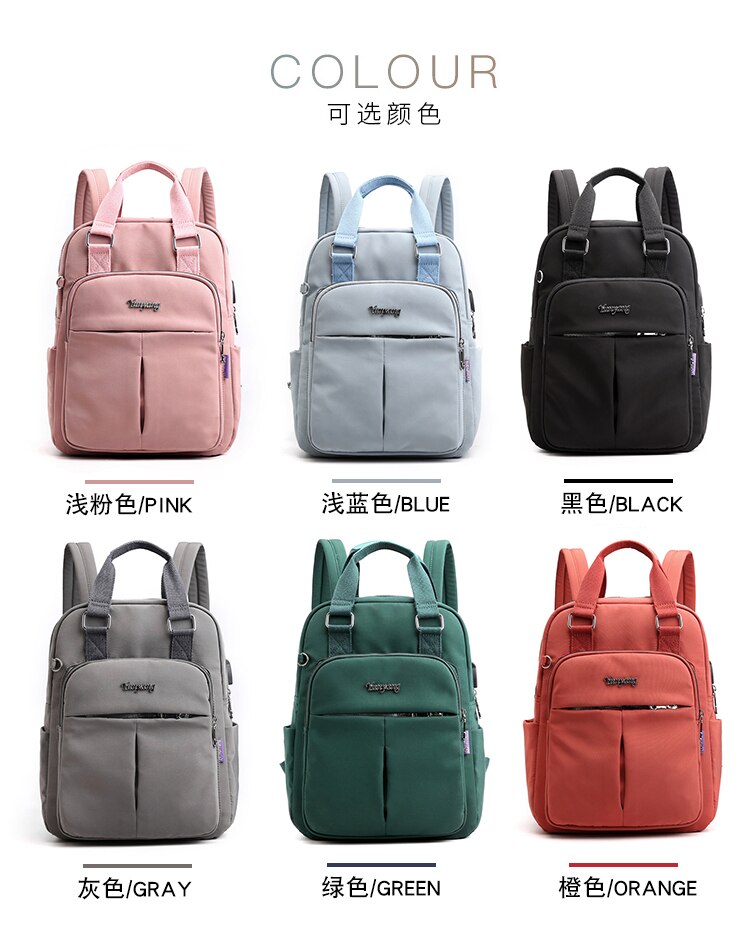 PUIMENTIUA Nylon Frauen Schule Rucksäcke Anti Theft USB Ladung Rucksack Wasserdichte Bagpack Schule Taschen Teenager Reisetasche