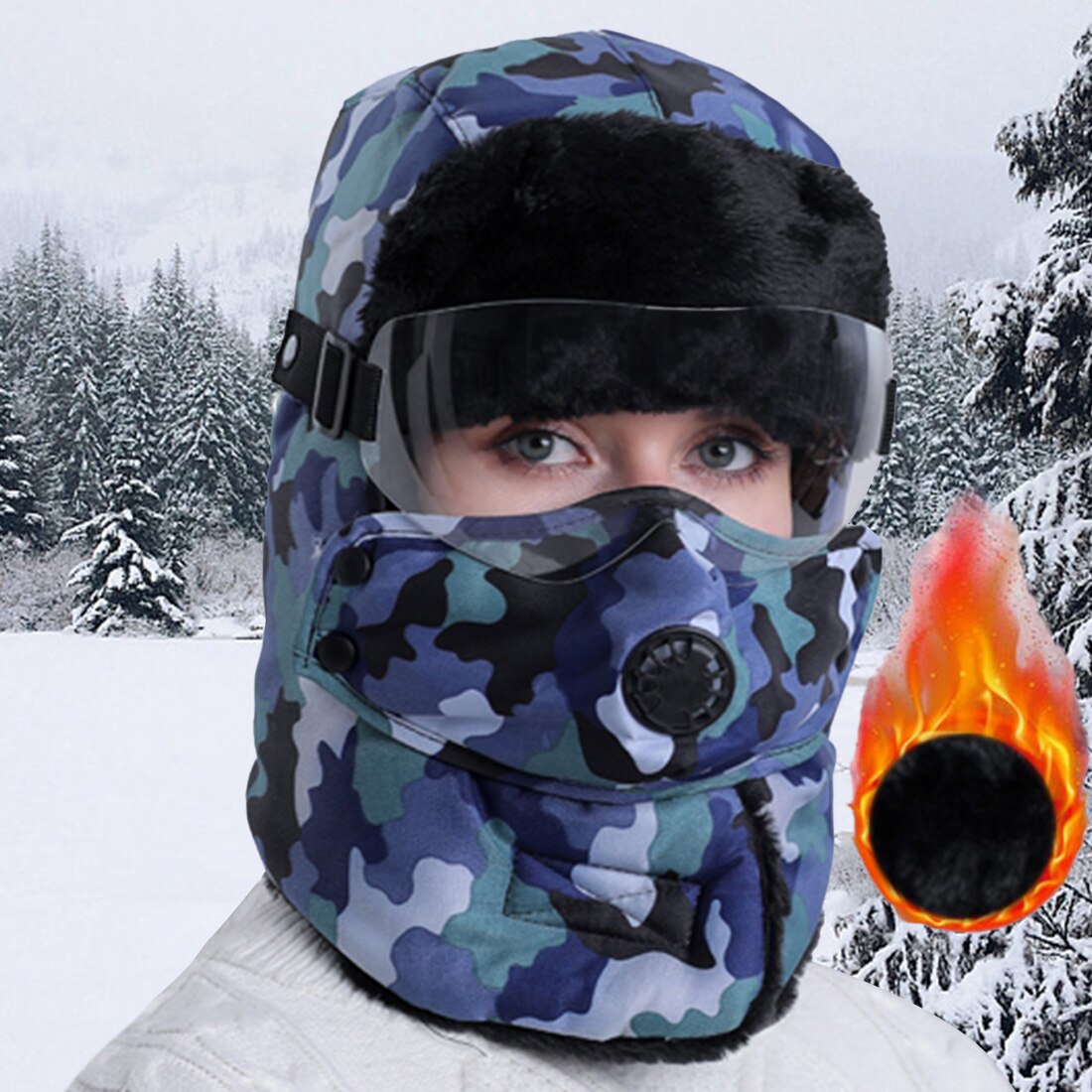 Unisex winter bomber hoed russisch leger masker zonnebril hoed dikke warme outdoor bomber waterdichte leifeng hoed