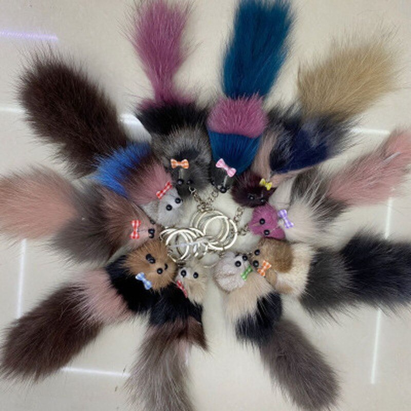 Porte-clés pompon renard chat chien, accessoires faits à la main, pendentifs, décoration suspendue charmante