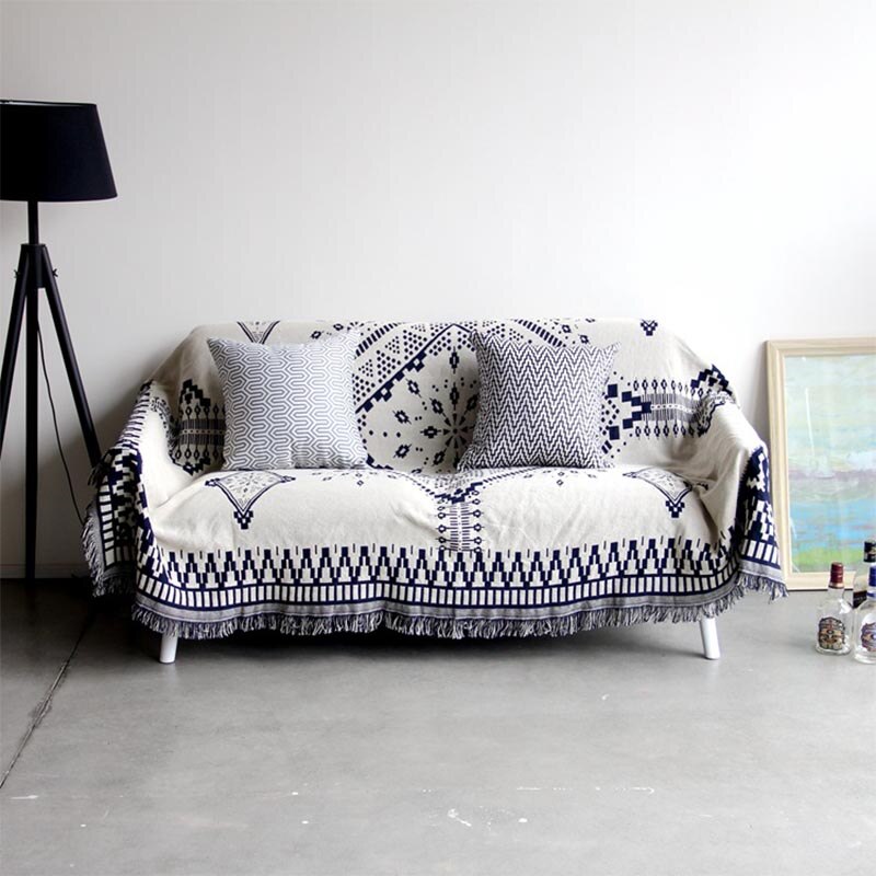 Nordisk sofa tæppe bomuld boheme hvid sort stue fritid pudebetræk kaste seng hale tæppe tæppe dobbeltsidet