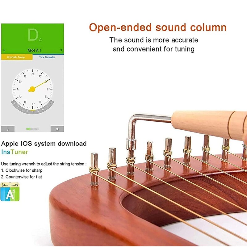 Lier Harp,19 String Griekse Viool, 19 String Lier Unieke Patronen Gesneden Fonetische Symbolen, voor Muziek Liefhebbers Beginners,Etc