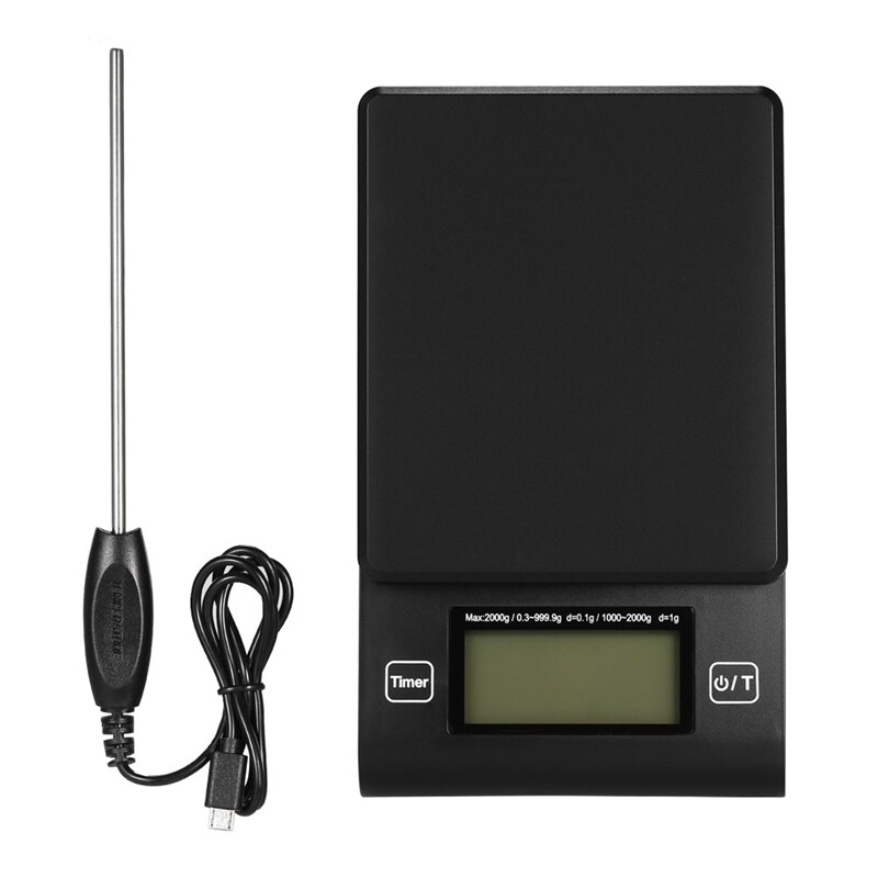 Digital Coffee Scale Multi-Function Kitchen Food Scale With Timer Temperature Probe Lcd Monitor 2000G / 1G