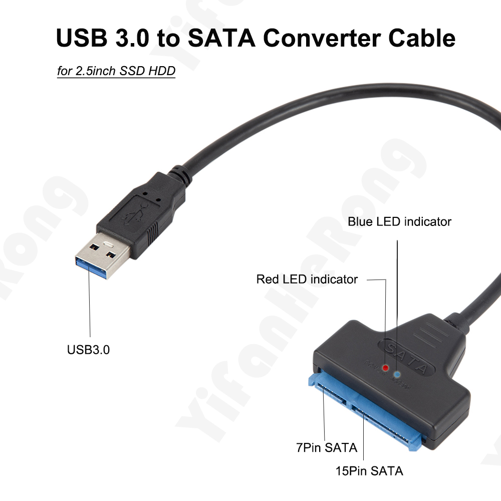 Festplatten-Adapterkabel 2,5 Zoll USB 3.0 Externes leicht Antrieb-Konverterkabel Festplatte HDD/SDD 22-poliges USB 3.0-zu-Sata III-Kabel