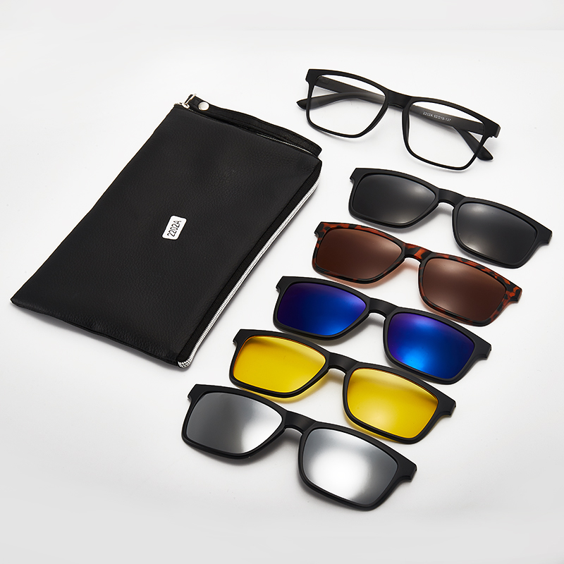 6 en 1, gafas de sol magnéticas ópticas polarizadas para hombres y mujeres, pinza magnética para gafas de sol, Marco y bolsa: Verde