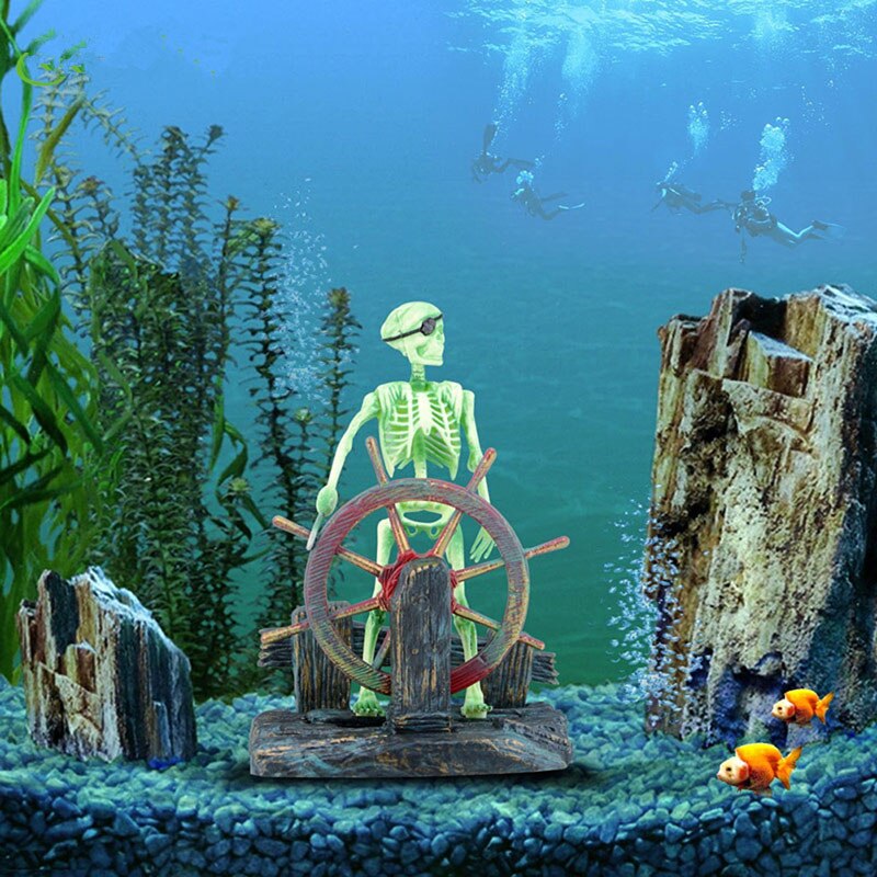 Actie-aquarium ornament skelet piratenkapitein aquarium decoratie landschap