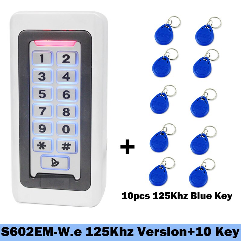 IP67 Waterproof 2000 User Backlight Metal Keypad Lock RFID 125Khz Standalone Door Access Control Kits Wiegand 26 Output Reader: AC 10 color key