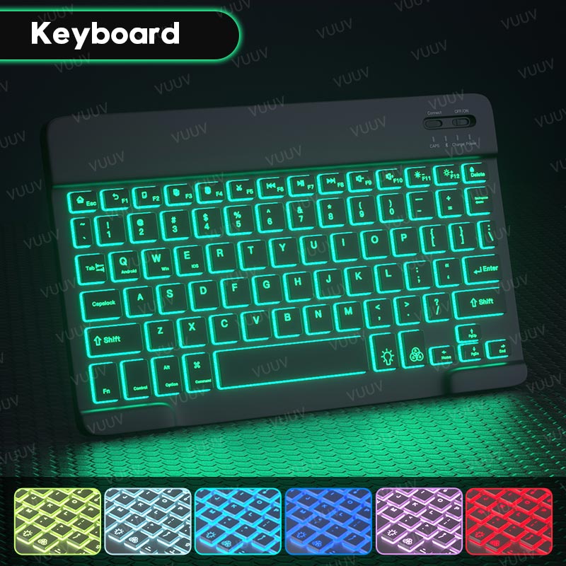 Teclado retroiluminado de arco iris para tableta, teléfono, portátil, español, ruso, portugués, inalámbrico, Bluetooth, para Xiaomi, Samsung: Black 02