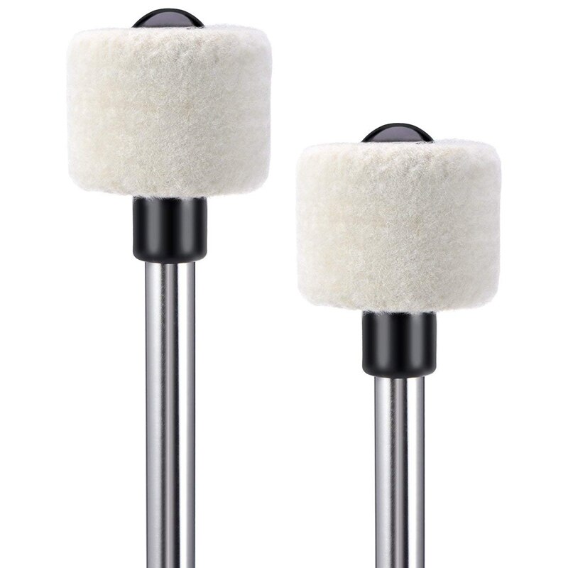 2Pcs Bass Drum Mallet Felt Head Percussion Mallets Timpani Sticks with Stainless Steel Handle,White