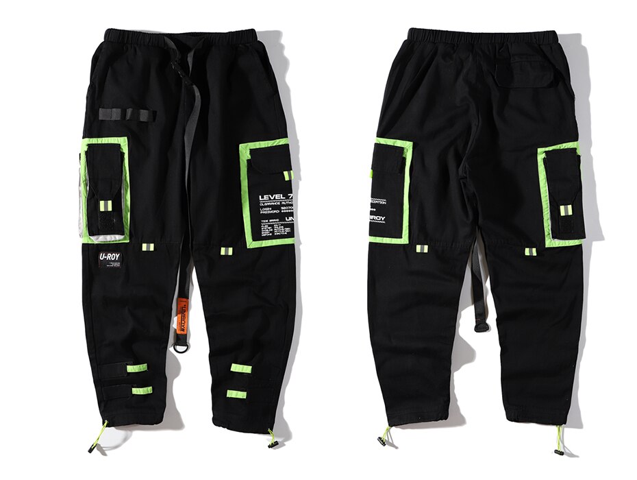 Efungal træningsbukser mand farve blok lommer forår hip hop harem streetwear jogger fritidsbukser  fd126: Xl / Sort