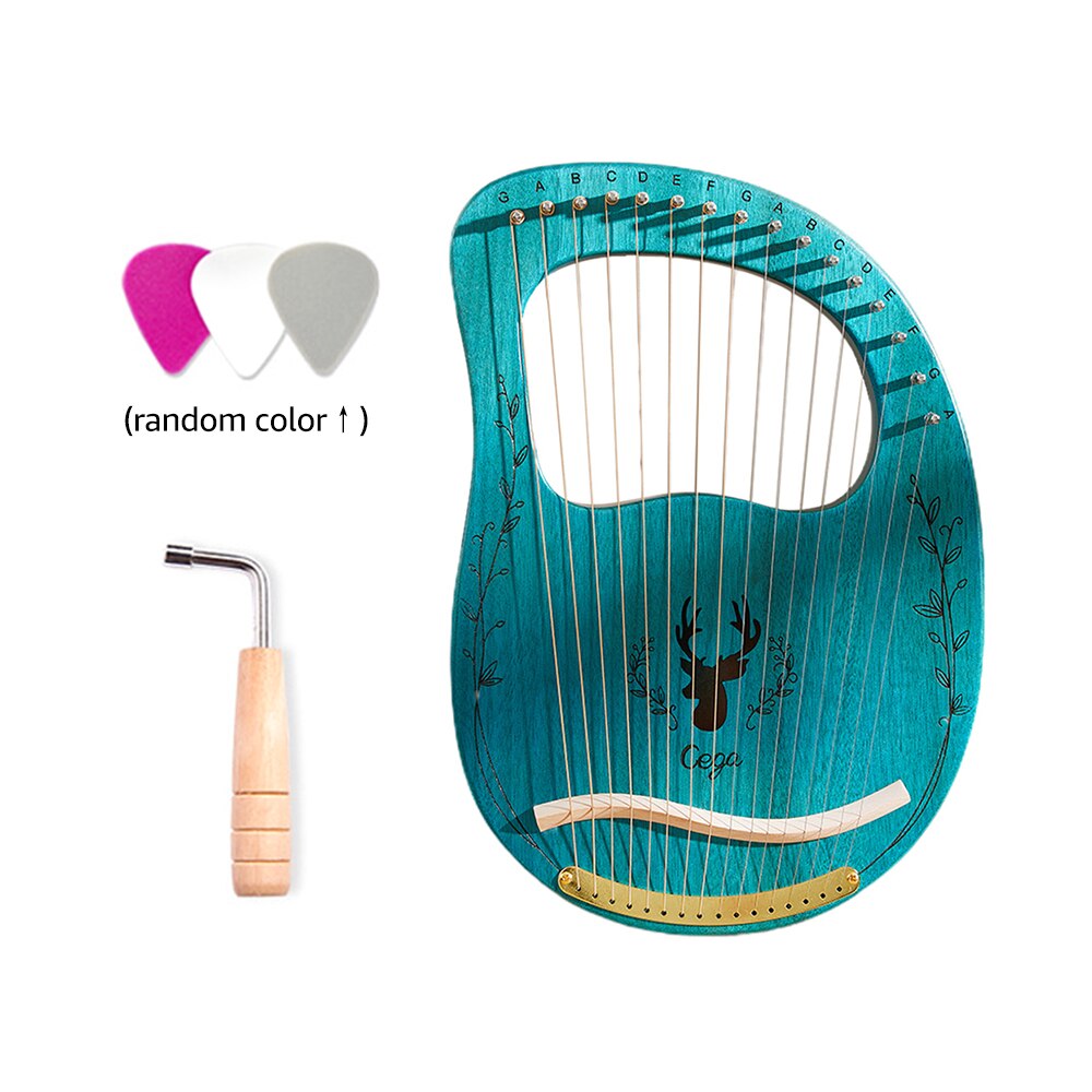 Muslady 16 String Upgraded Lyre Harp Portable Solid Wood Harp String Musical Instrument with Tuning Wrench Clear Blue