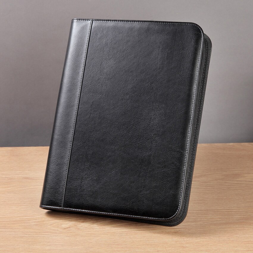 Business Zippered A4 Padfolio PU Leather Modern Portfolio with Calculator Pockets For Office Supply