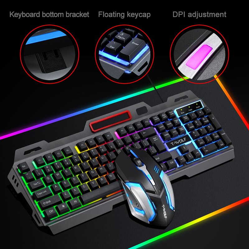 Gaming Keyboard And Mouse Wired Set Rainbow Backlit Gaming Computer Waterproof EN Keyboards For Gaming Computer PC Laptop