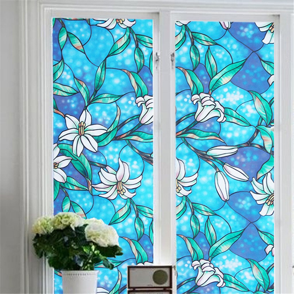 PVC Lily Static Window Film No glue removable Stained Glass Decal зеркальные наклейки на стену for room decoration: A1PC