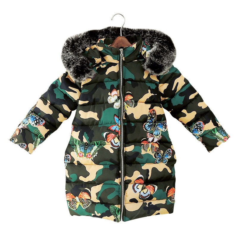 Girl Winter Jacket Children's Wear Cotton-padded Clothes Girls Camouflage Printed Thickening Clothes Kids Hooded Jacket