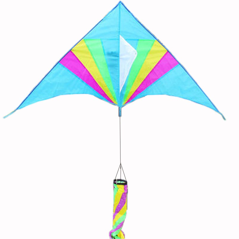 Outdoor Fun Sports Rainbow Triangle Kite With Windsock Handle And Line Good Flying