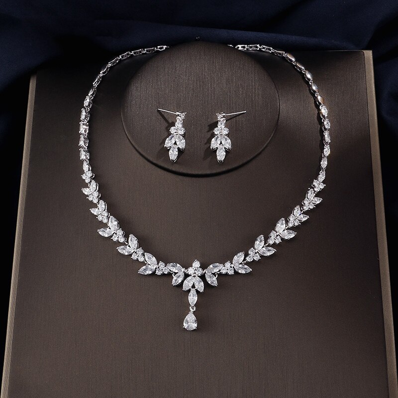 Luksus klassisk 925 sterlingsølv smykker sæt til bryllup kvinder øreringe halskæde vedhæng anniversay jul  j4805