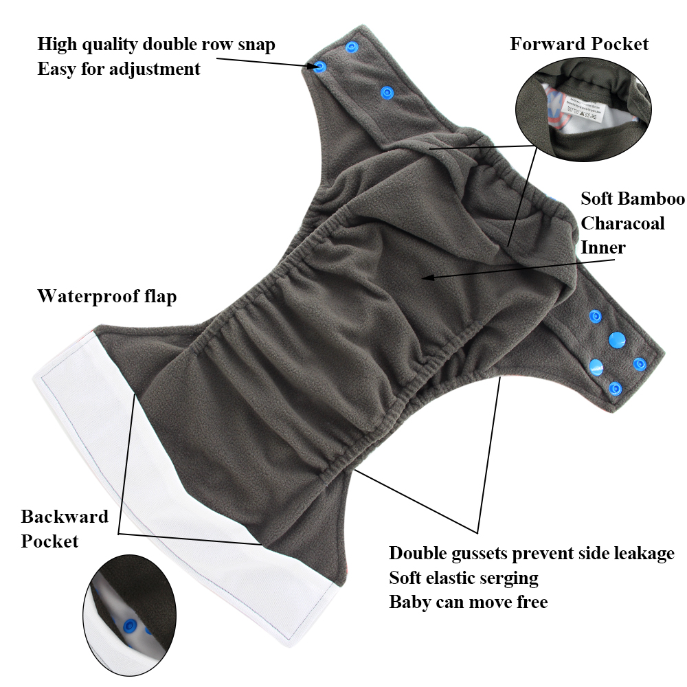 4PCS/Pack Washable AI2 Cloth Diapers Bamboo Charcoal Inner Baby Diaper Cover Washable Reusable Pocket Diaper Baby Nappies