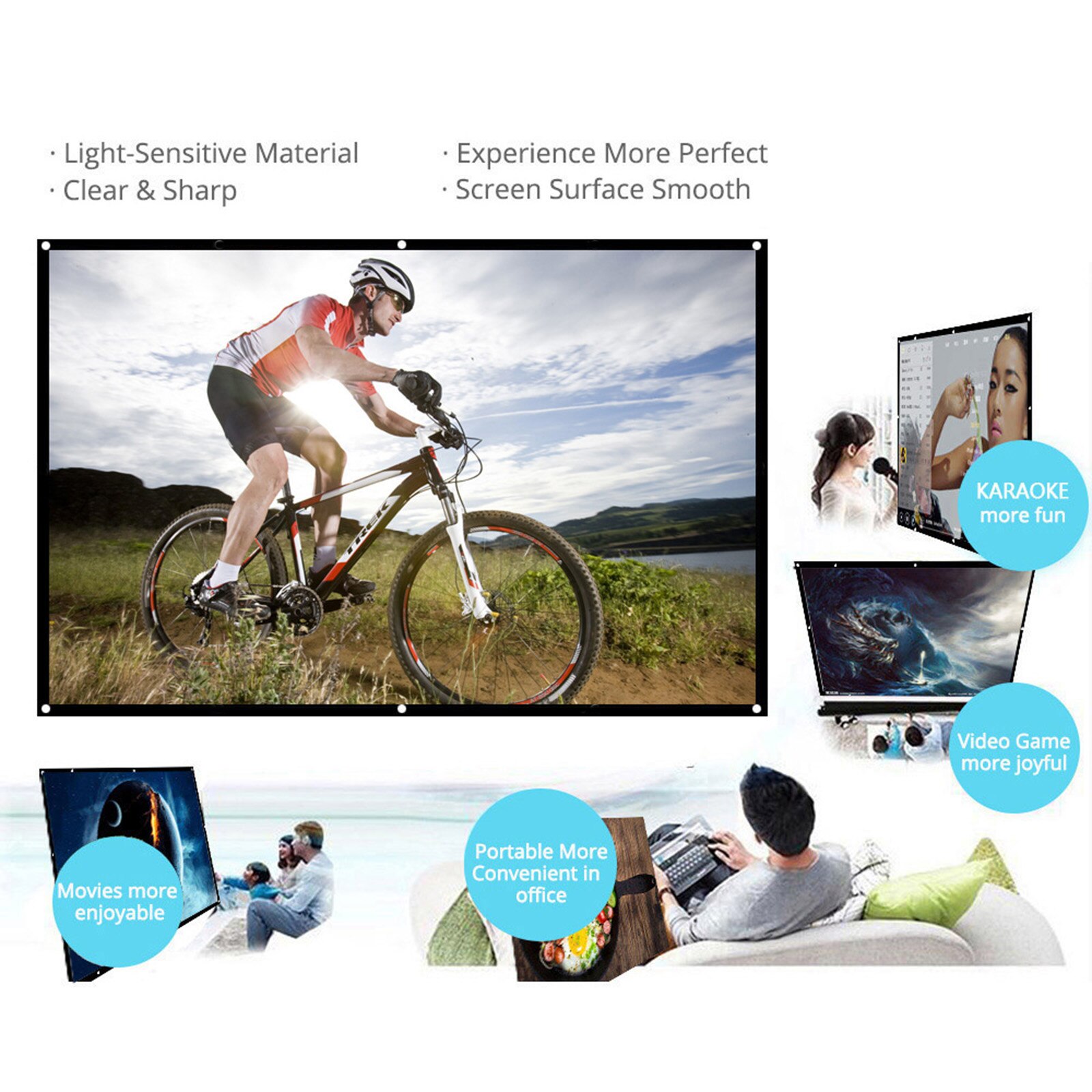 120-inch 16:9 Projection Screen Portable HD Projector Screen Foldable Thick White Wall Screen with Carrying Bag for Home Theater