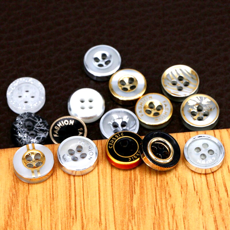HL-Botones de camisa para hombre y mujer, botones galvanizados de resina con borde dorado, 4 agujeros, accesorios de costura para ropa DIY, 11,5mm, 50 piezas