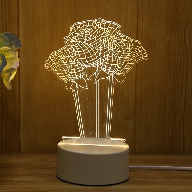 für Freundin Freund 3D Hologramm Lampe USB Acryl Lichter Romantische Liebe Jahrestag Vorhanden Valentinstag: Rose Blume