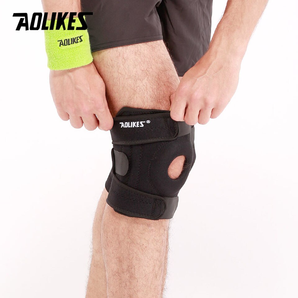 AOLIKES 1PCS Adjustable Four Spring Support Elastic Knee Protector Brace Patella Knee Pads Hole Sports
