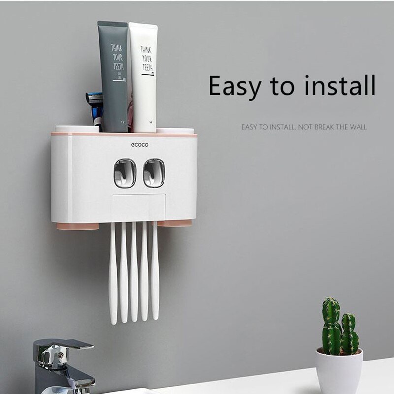 Automatic Wall Mount Toothbrush Holder Toothpaste Squeezer Dispenser Bathroom Accessories Set Toothbrush Holder Cup Storage Rack