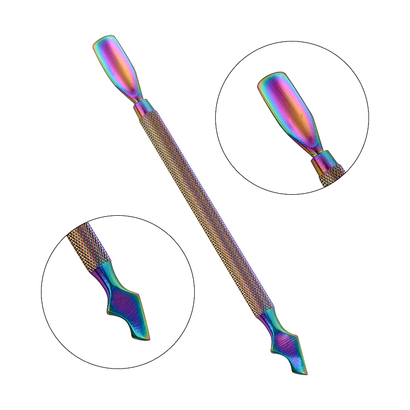 Doble cara camaleón Arco Iris cutícula empujador tijeras pinza Picker acero manicura herramienta de Arte de uñas: Amarillo