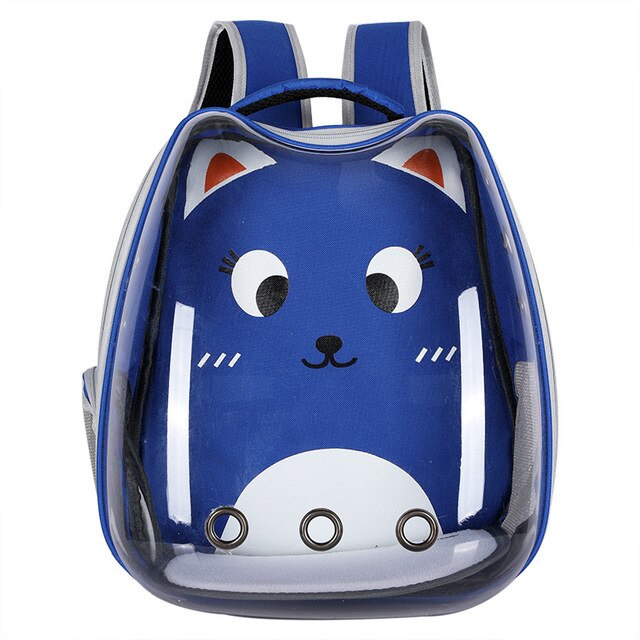 Cute Cat Carrier Bag Breathable Transparent Small Pet Carrier Dog Cat Backpack Outdoor Travel Pet Carrying Space Capsule: Dark Blue