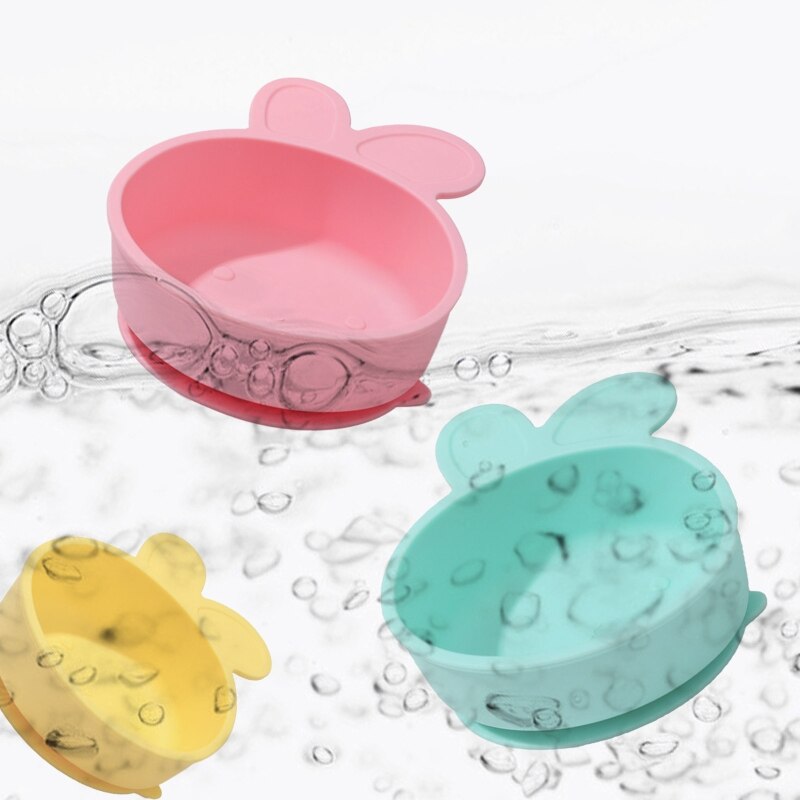 Baby Silicone Fish Tortoise Rabbite Shape Divided Suction Silicone Plate Bowl Suction Tray Antislip Kids Food Feeding Bowl