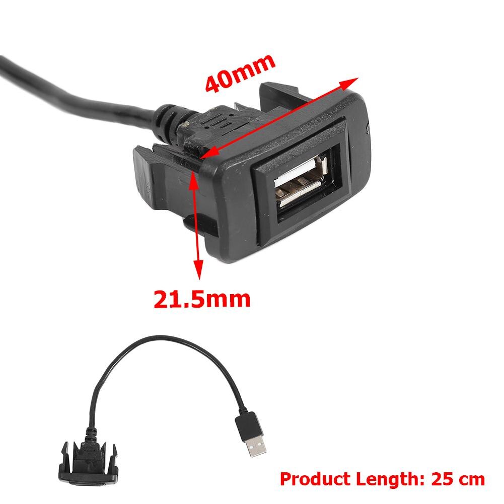 Car Dashboard Flush Mount USB 2.0 Port Panel Male to Female Plastic Extension Cable Adapter for Toyota Hilux Vigo Fortuner 04-12: A