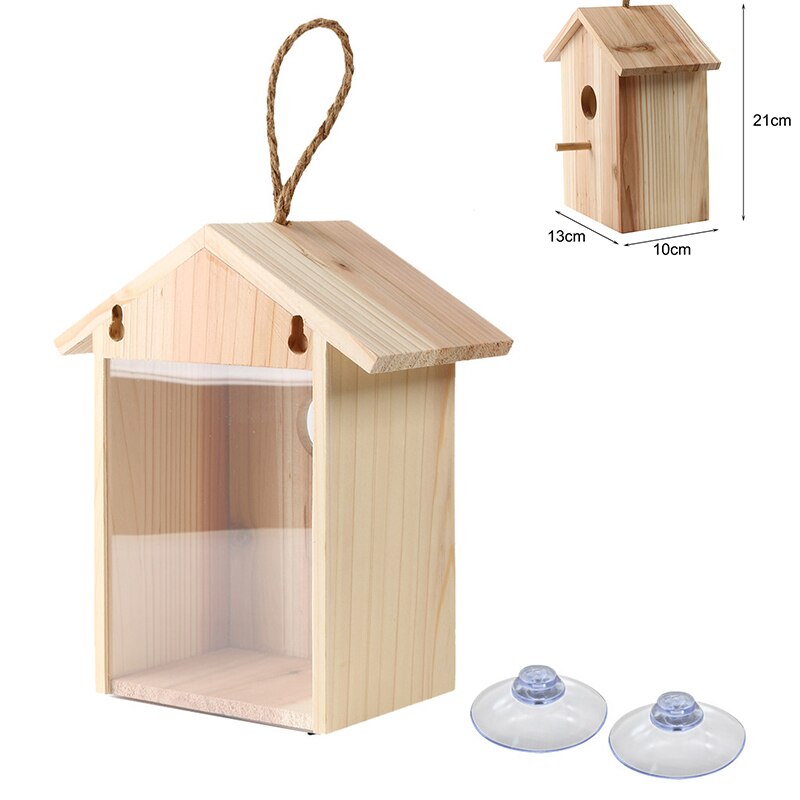 DIY Bird Nest Wood Birds Nest Wooden Hanging Bird House Wall-Mounted Handmade Eco-friendly Birds Cage Outdoor Birdhouse Garden: Default Title