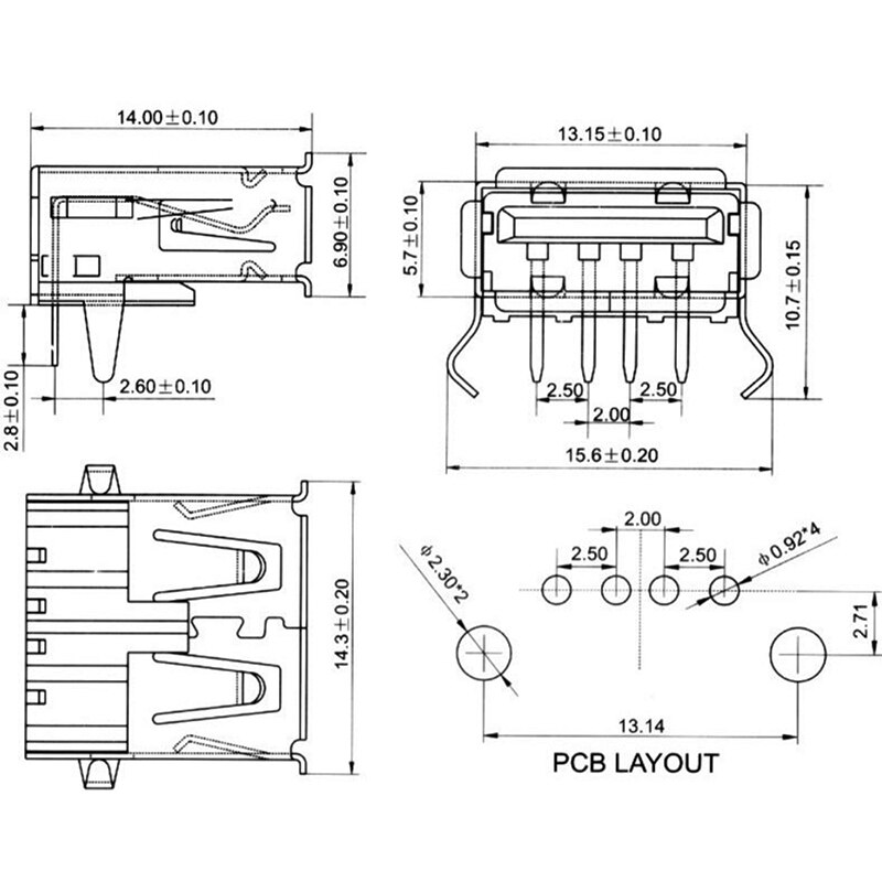 20Pcs/LOT USB Type A Standard Port Female Solder Jacks Connector PCB Socket USB-A type AF90 90 degree female USB