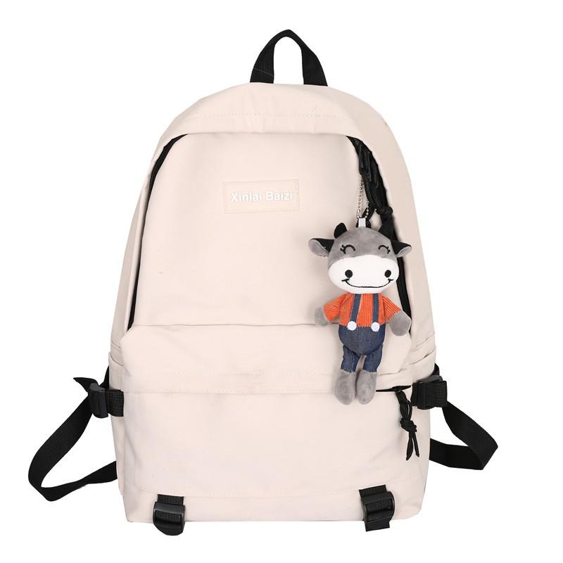 Trendy Eenvoudige Schooltas Koreaanse Vrouwen Rugzak Vrouwelijke Mode Trend Reistassen: White