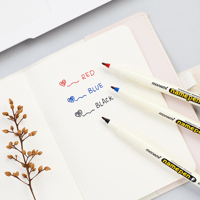 Monami-rotuladores permanentes con punta F de 1mm, marcador de Color para tela, plástico, vidrio, firma, Namepen, artesanal, delineador de dibujo, escuela, A6582