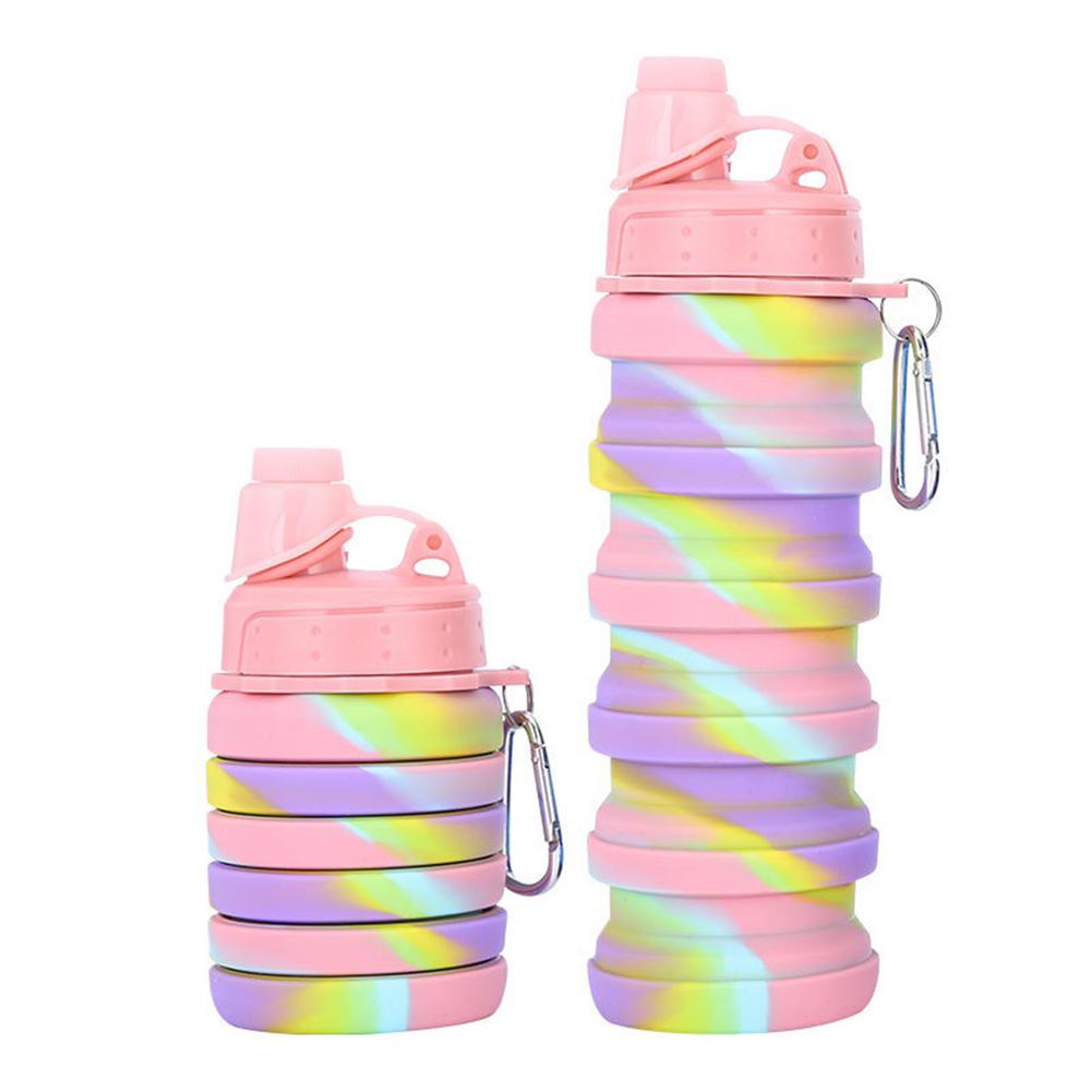 500ml Camo Collapsible Hydro Flask Water Bottle Reusable BPA Soft Flask Travel Portable Travel Free Silicone Beverages Bottle: Camo pink