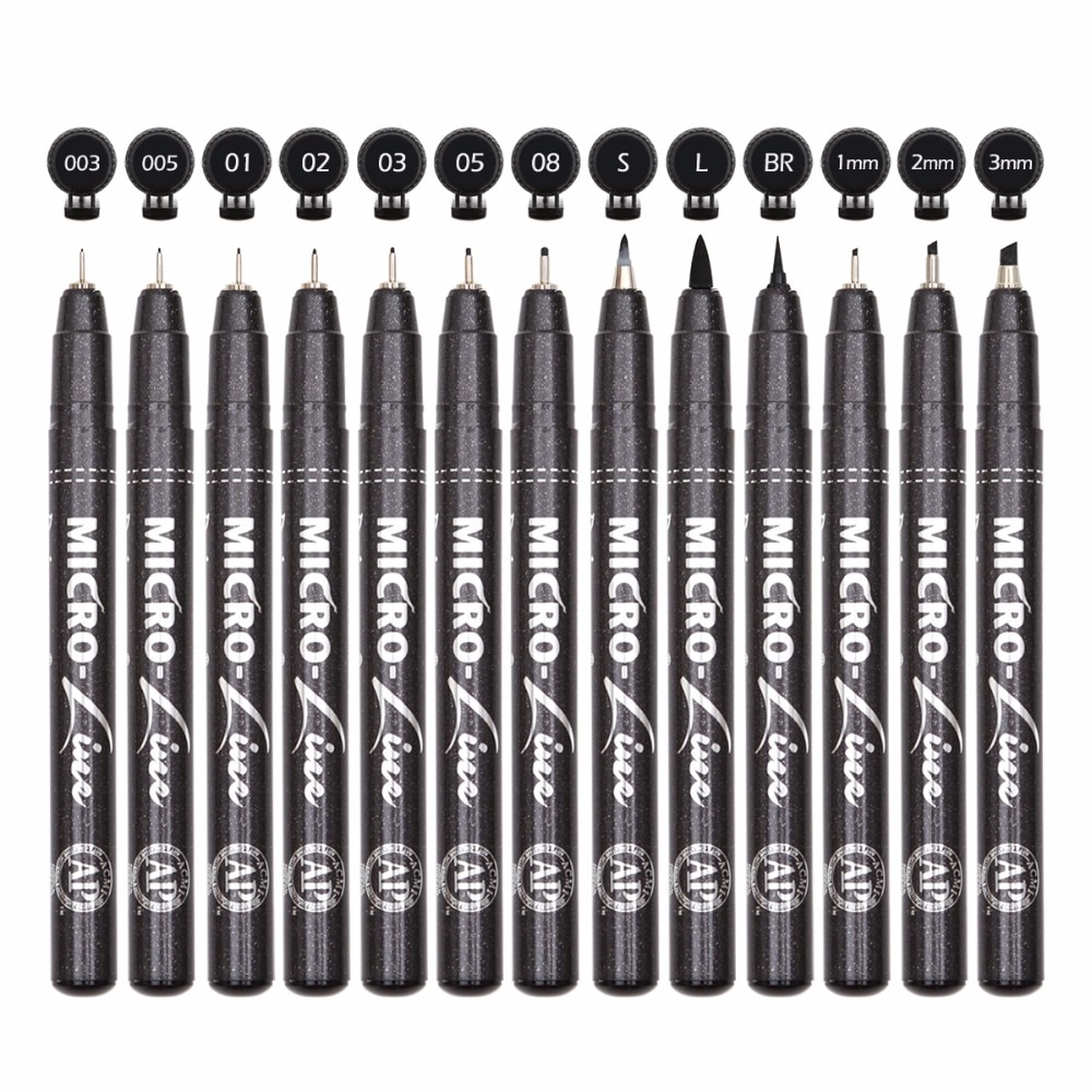 Premium 13Pcs Micron Naald Tekening Lijn Pen Hand Belettering Pennen Waterdicht Pigment Sketch Markers Pen Voor Art Supplies