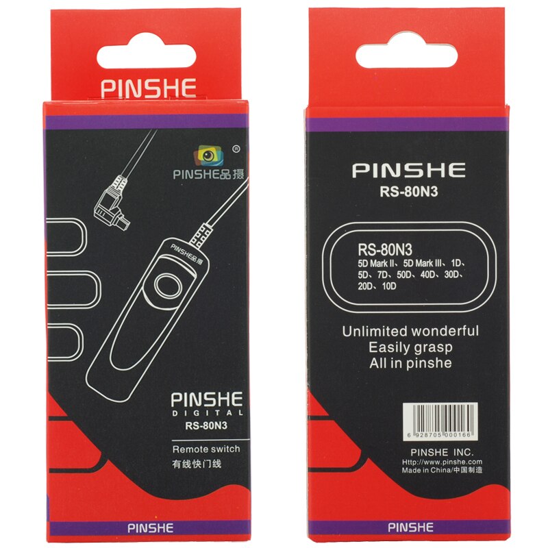 Pinshe RS-80N3 Remote Control Cord Shutter Release for Canon EOS 5D Mark II 5D 6D 7D 10D 20D 30D 40D 50D 1D 1DS 5D Mark III