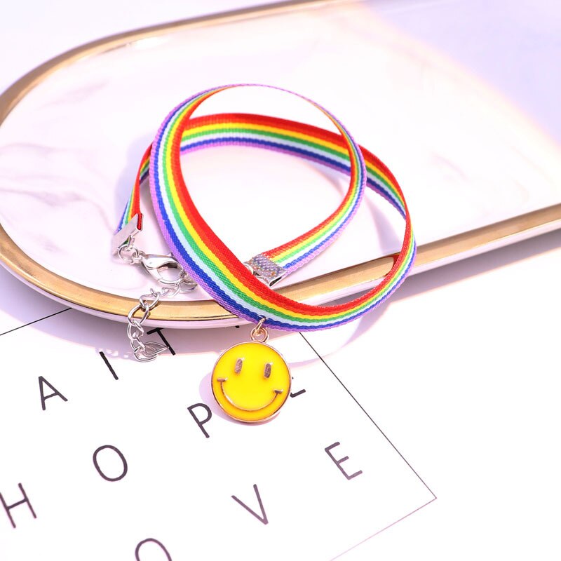 Mulltilayer Hand Braided LGBT Rainbow Bracelet Charms Cute Moon Rainbow Braslet For Women Wristband Accessories Jewelry: Smile Face