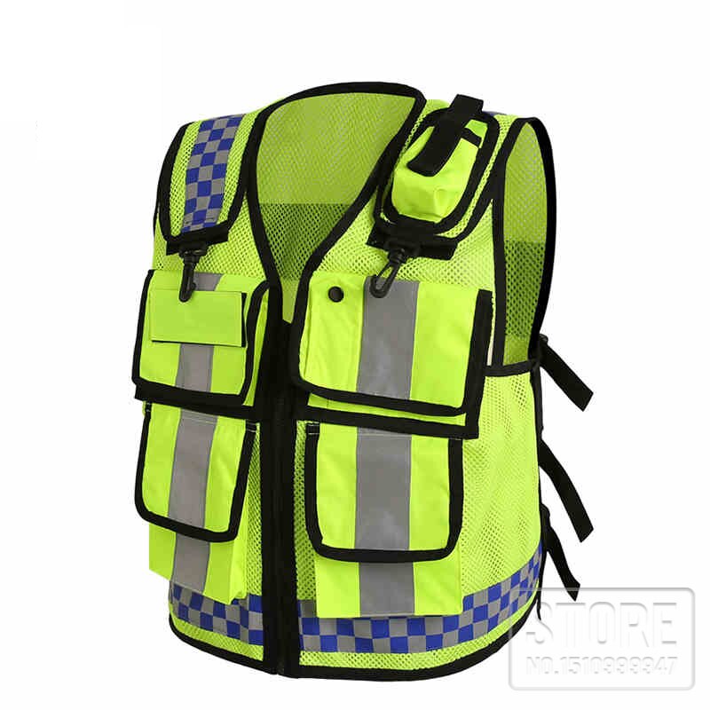 Motorcycle reflective racing vest police man moto safe warning jackets motorcycle hong kong style green police pocket jacket