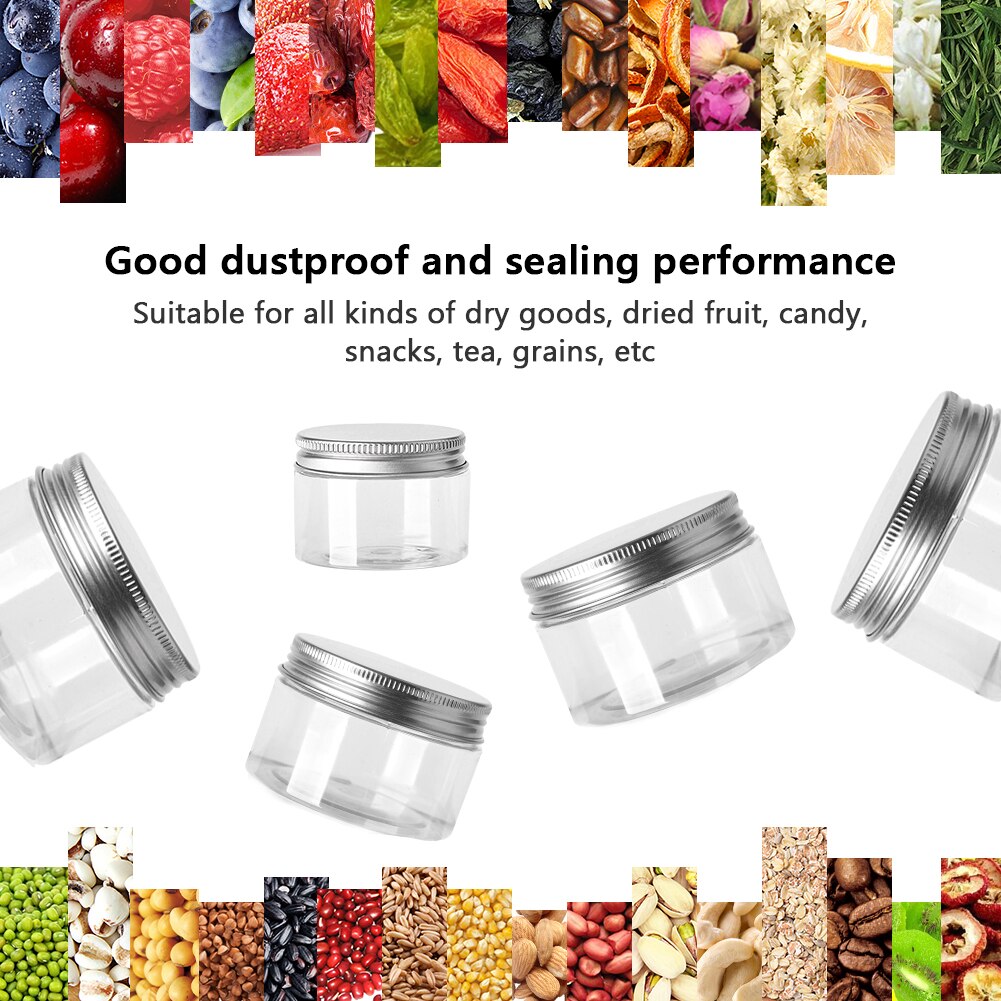 Aluminum Balm Cap Round Wide Mouth Plastic Storage Jars Container Clear Canister Transparent Travel Bottle Pot Lip 30ml-150ml