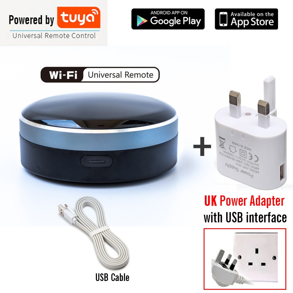 Tuya-Control remoto inteligente RF IR 2 en 1, mando A distancia Universal para persianas enrollables de TV A/C, funciona con Alexa, Siri y Google Home: Add UK Adapter