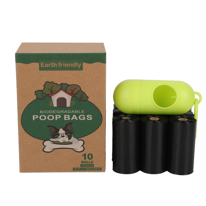 Bolsas de basura biodegradables para excrementos de perro, dispensador ecológico de bolsas de basura para mascotas, suministros para exteriores: 10Rolls Black 1 Box