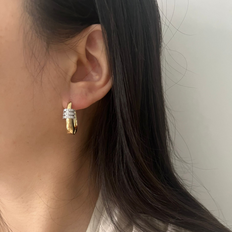 Nueva joyería de francesa, pendientes geométricos de circonita con forma de gota de agua chapados en dos tonos, accesorios brillantes para trabajo diario para mujer
