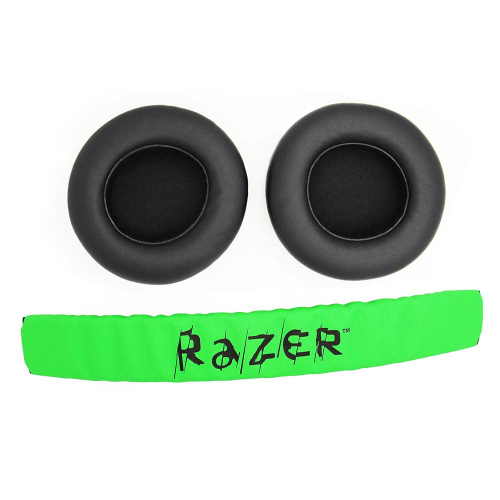 Fitma Replacement Top Headband plastic head band parts + Ear pads Cushion For Razer Kraken Pro 7.1 or Electra Gaming Headphones: Green with Black Set