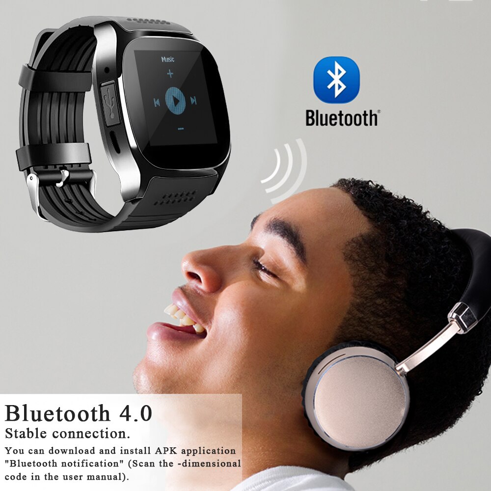 Bluetooth 4.0 T8 Smart Watch Phone Built-In Camera 32MB Memory Space Sync Call Message Pedometer Calorie Counter Sleep Monitor