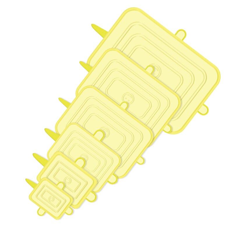 6 Stks/set Aanpasbaar Silicone Stretch Deksels Ronde Vierkante Covers Herbruikbare Voedsel Wrap Covers Afdichting Kom Voor Houden Voedsel Verse Kitchentool: Yellow Square