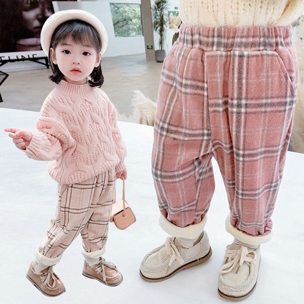 Korean Children Plaid Pants Kids Winter Autumn Clothes Girls Trousers for baby boys pants toddlers thick warm fleece good